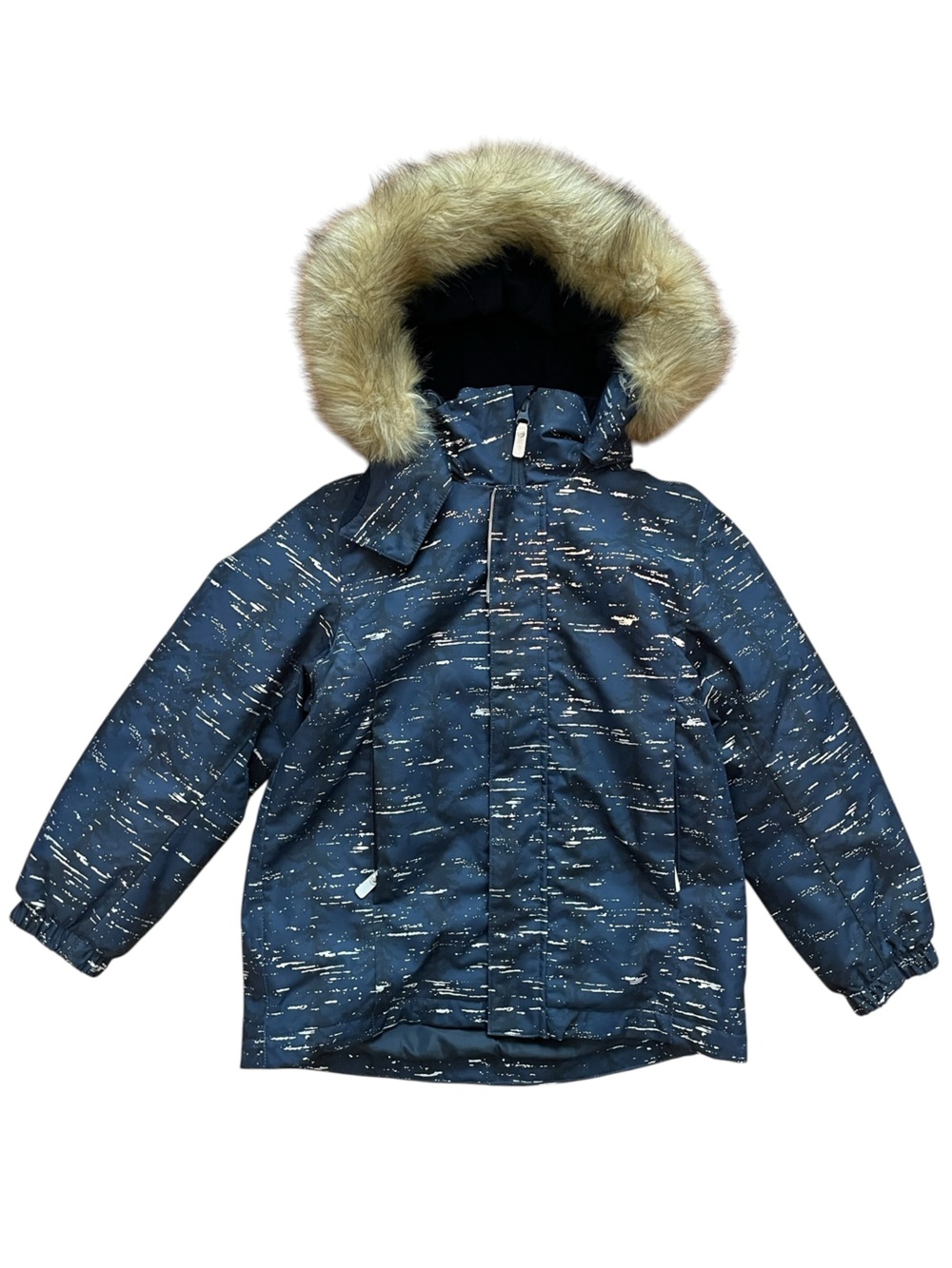 Children's Navy Blue Puffer Jacket with Faux Fur Hood Size 7Y